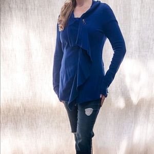 XCVI jacket in cobalt blue with distressed hems